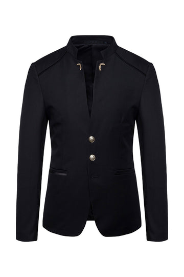 Navy Stand Collar Single Breasted Menn Blazer
